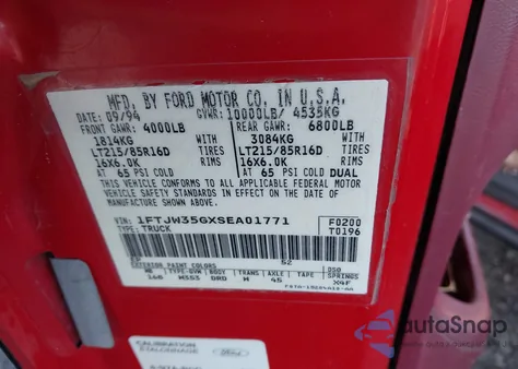 1995 Ford F350 from USA, damaged, VIN 1FTJW35GXSEA01771